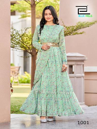 FRILL & FLARE BY BLUE HILLS PURE GEORGETTE WITH INNER CREPE SALWAR KAMEEZ EXPORTER IN INDIA